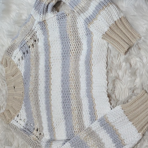 Free People Devon Cropped Striped Sweater- Small - Picture 4 of 9
